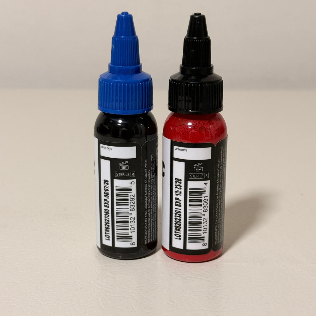 Dynamic Color Co Tattoo Ink 2-Pack, Triple Black and Fire Red, 1 fl oz Each, Exp 10/2028 and 08/2029