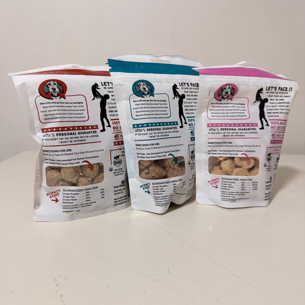 Etta Says Freeze Dried Dog Treats 3-Pack, Lamb Turkey and Duck, 2.5 oz Each, Best By May 2028