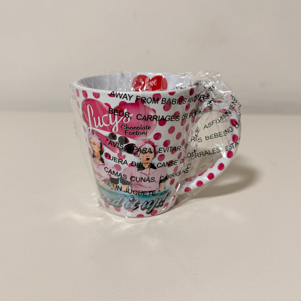 I Love Lucy Chocolate Factory Ceramic Mug, Pink Polka Dot, Officially Licensed