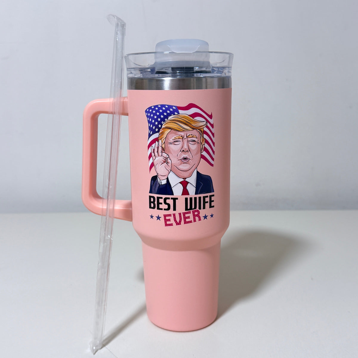 Best Wife Ever 40 oz Insulated Tumbler with Handle and Straw, Pink
