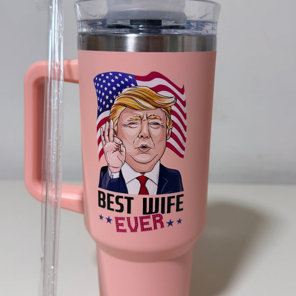 Best Wife Ever 40 oz Insulated Tumbler with Handle and Straw, Pink