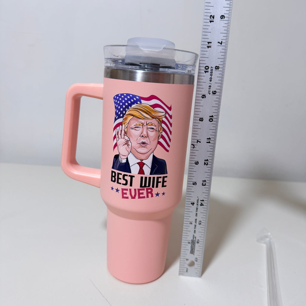 Best Wife Ever 40 oz Insulated Tumbler with Handle and Straw, Pink