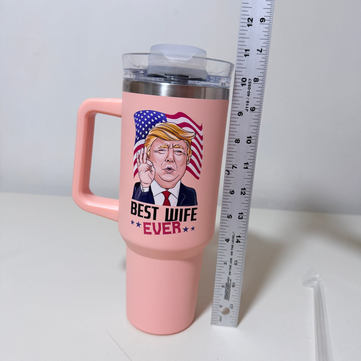 Best Wife Ever 40 oz Insulated Tumbler with Handle and Straw, Pink