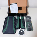 6 Piece Car Interior Accessory Set, Steering Wheel Cover Armrest Cover Seat Belt Pads and Coasters, Black and Green