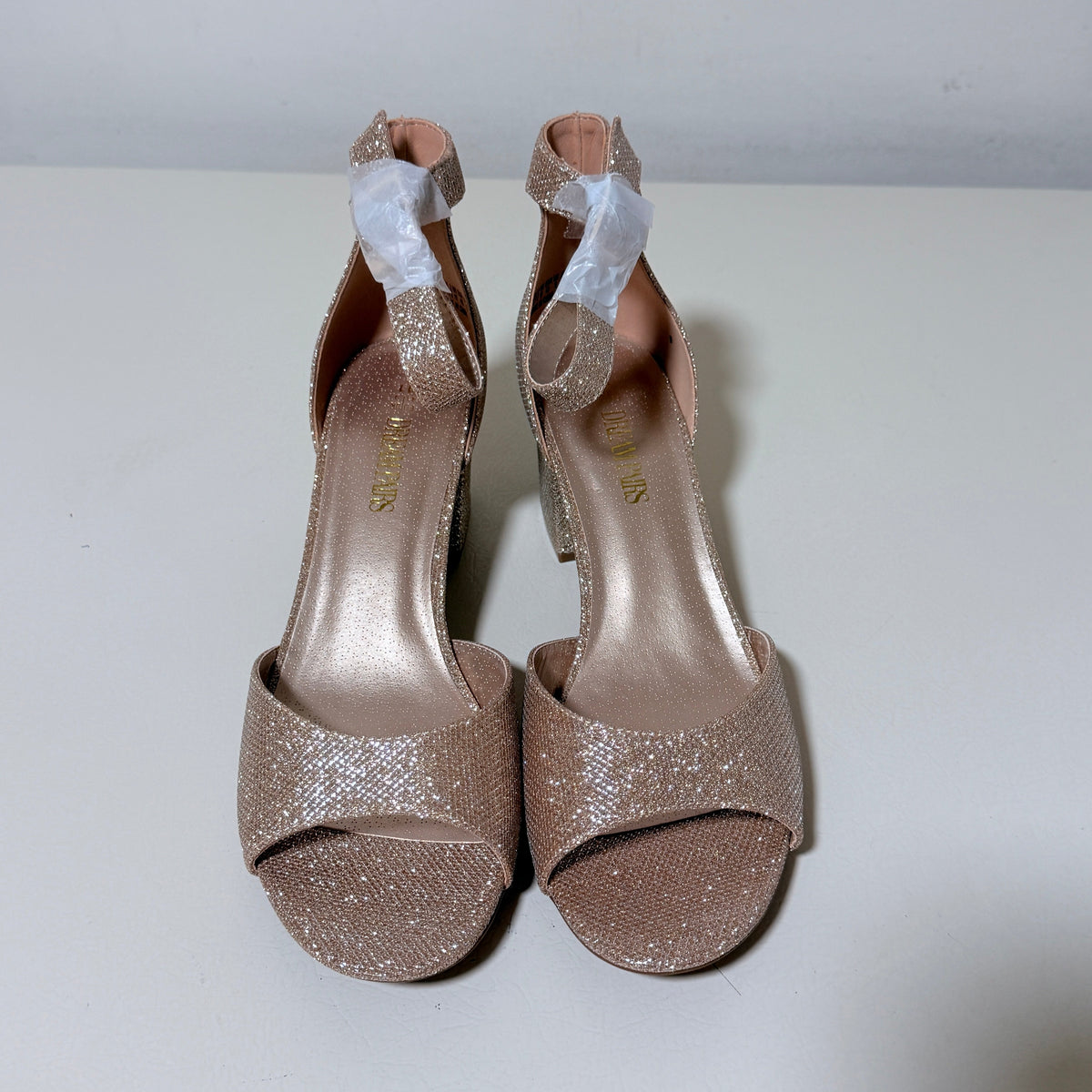 DREAM PAIRS Chunkle Block Heel Ankle Strap Sandals, Women's US 11, Gold Glitter