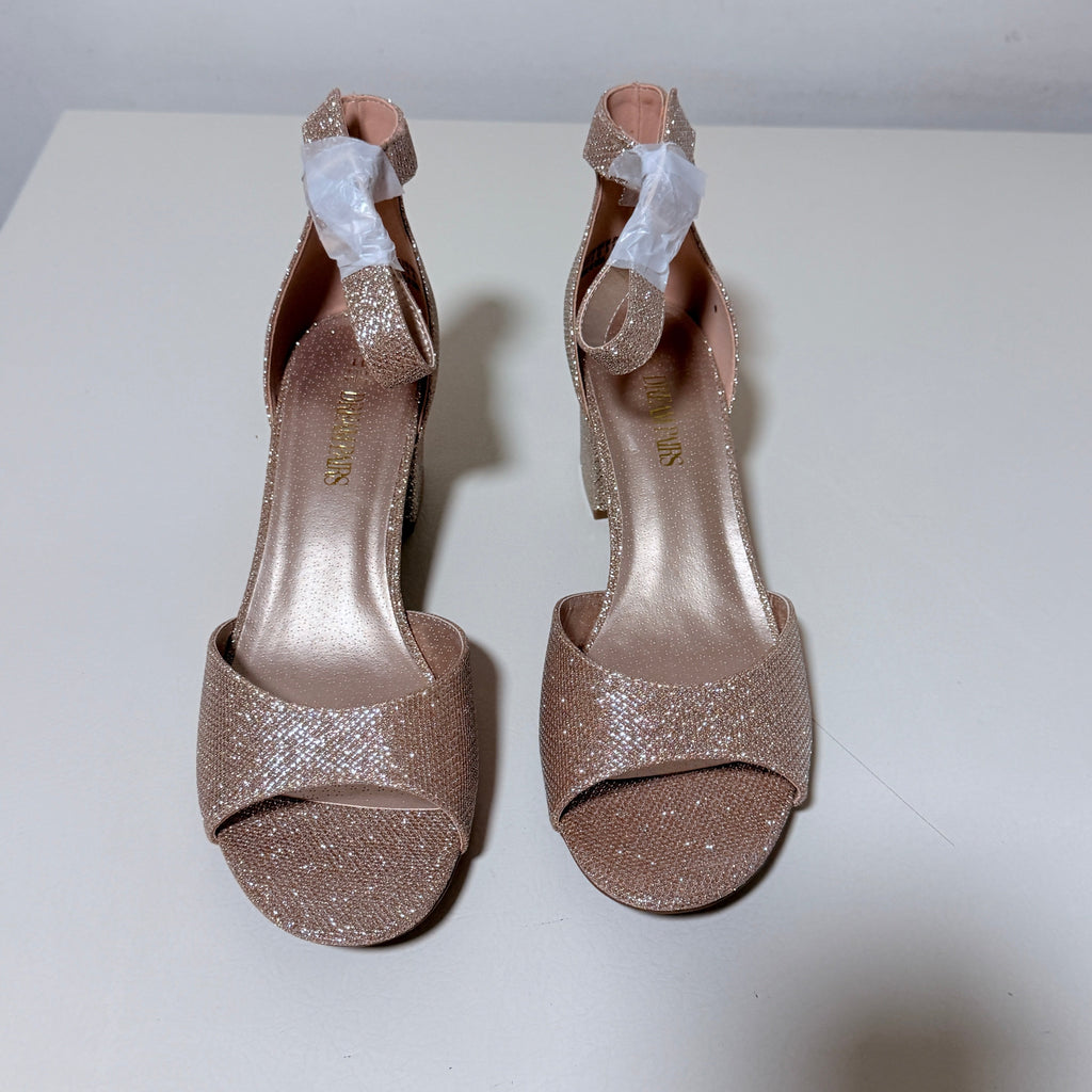 DREAM PAIRS Chunkle Block Heel Ankle Strap Sandals, Women's US 11, Gold Glitter