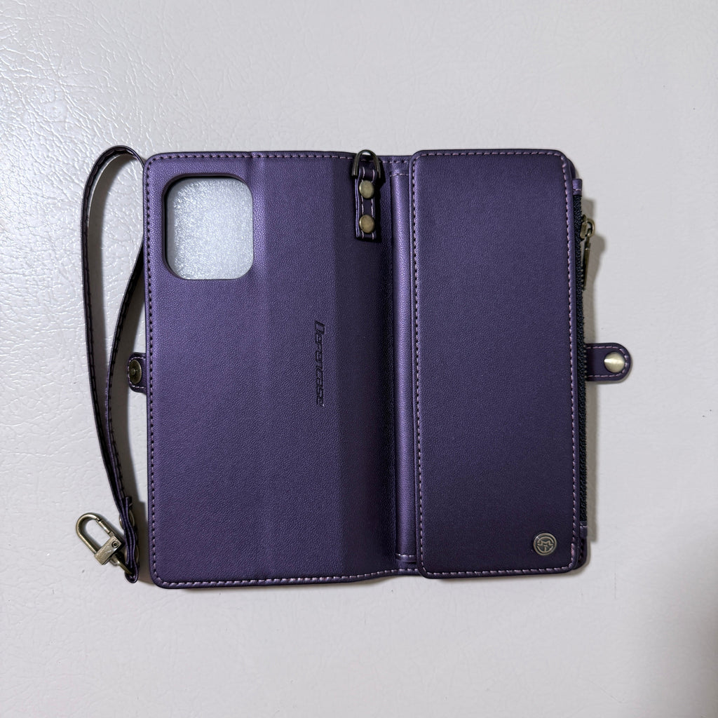 Wallet Case for Motorola Moto G 5G 2025, Folio with Card Slots Zip Pocket and Wrist Strap, Purple