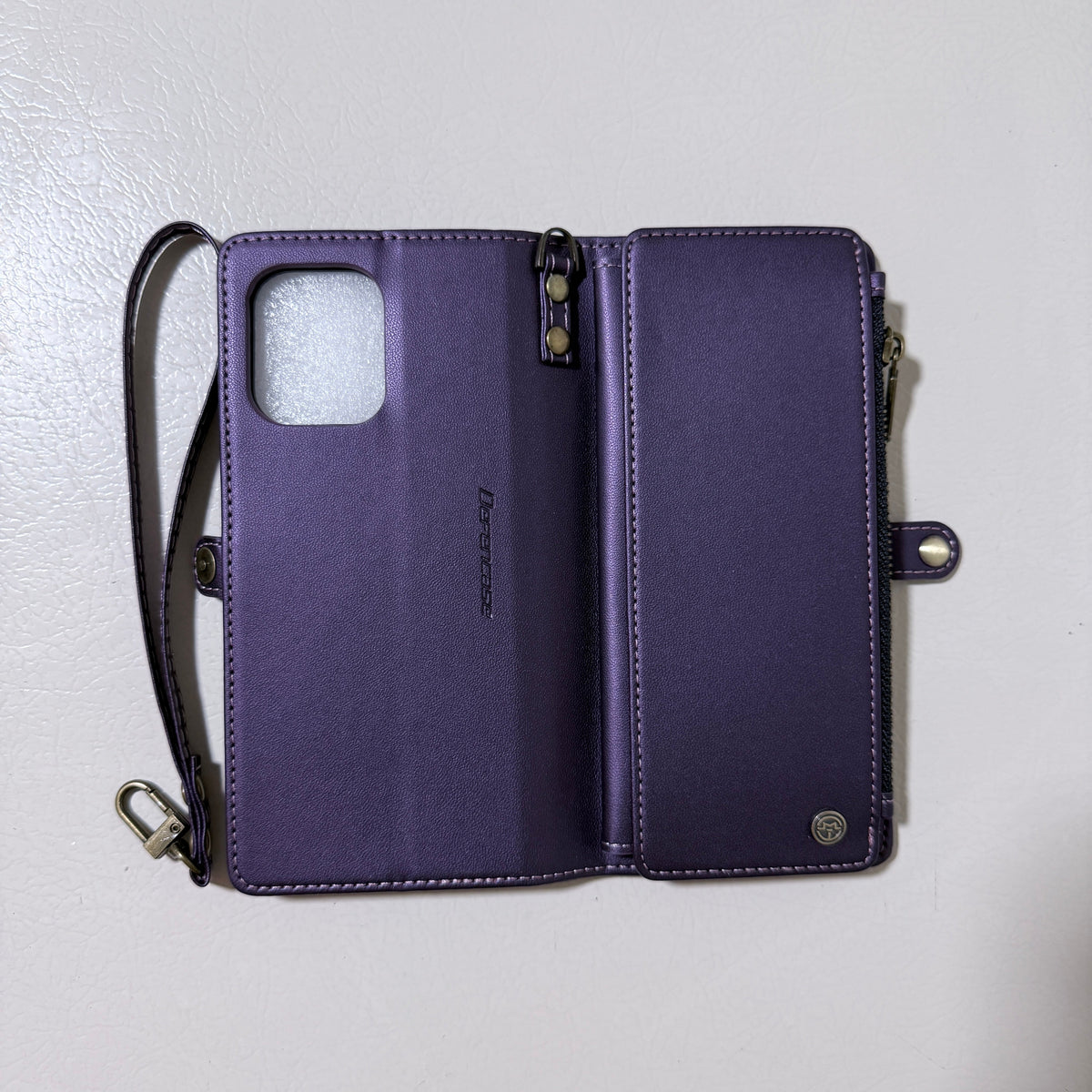 Wallet Case for Motorola Moto G 5G 2025, Folio with Card Slots Zip Pocket and Wrist Strap, Purple