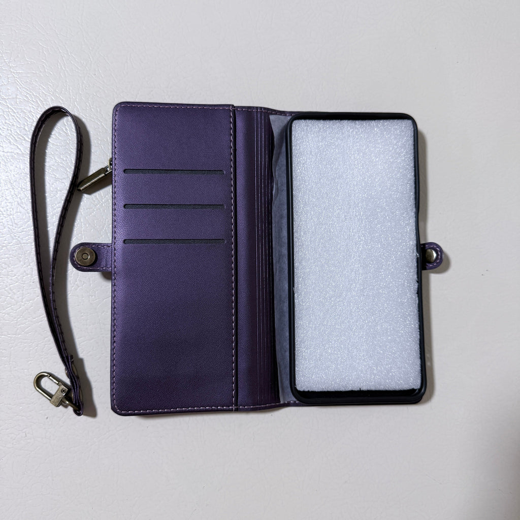 Wallet Case for Motorola Moto G 5G 2025, Folio with Card Slots Zip Pocket and Wrist Strap, Purple