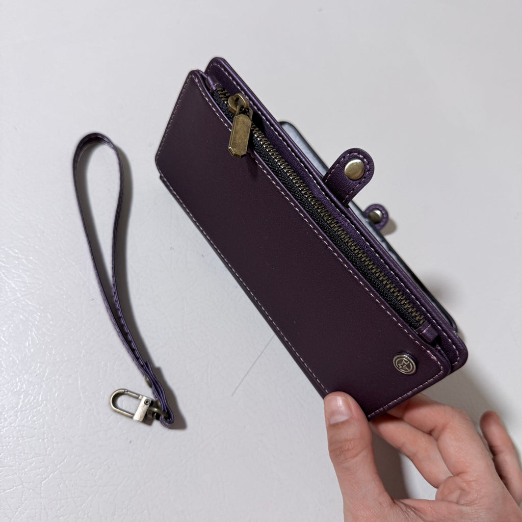 Wallet Case for Motorola Moto G 5G 2025, Folio with Card Slots Zip Pocket and Wrist Strap, Purple