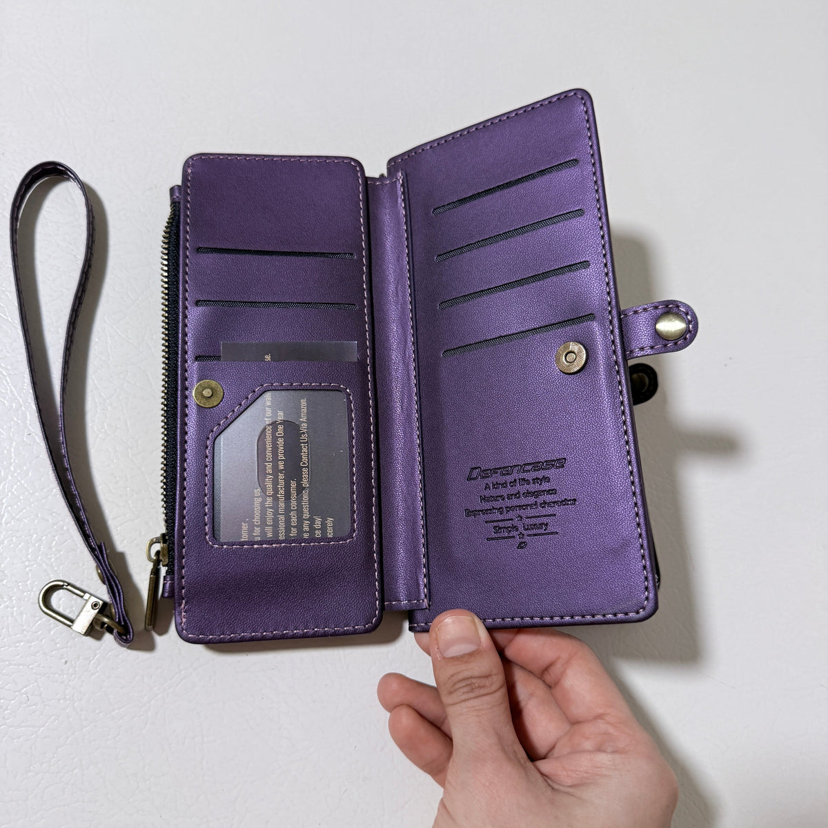 Wallet Case for Motorola Moto G 5G 2025, Folio with Card Slots Zip Pocket and Wrist Strap, Purple