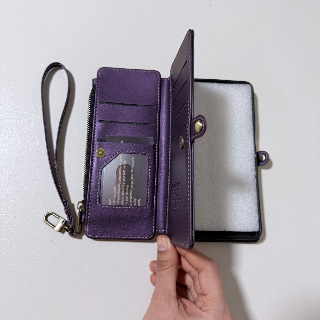 Wallet Case for Motorola Moto G 5G 2025, Folio with Card Slots Zip Pocket and Wrist Strap, Purple