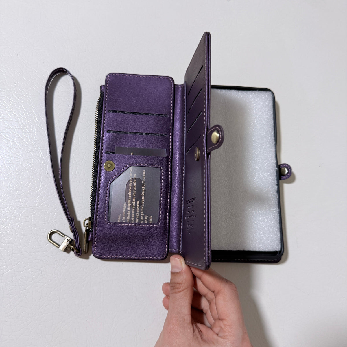 Wallet Case for Motorola Moto G 5G 2025, Folio with Card Slots Zip Pocket and Wrist Strap, Purple