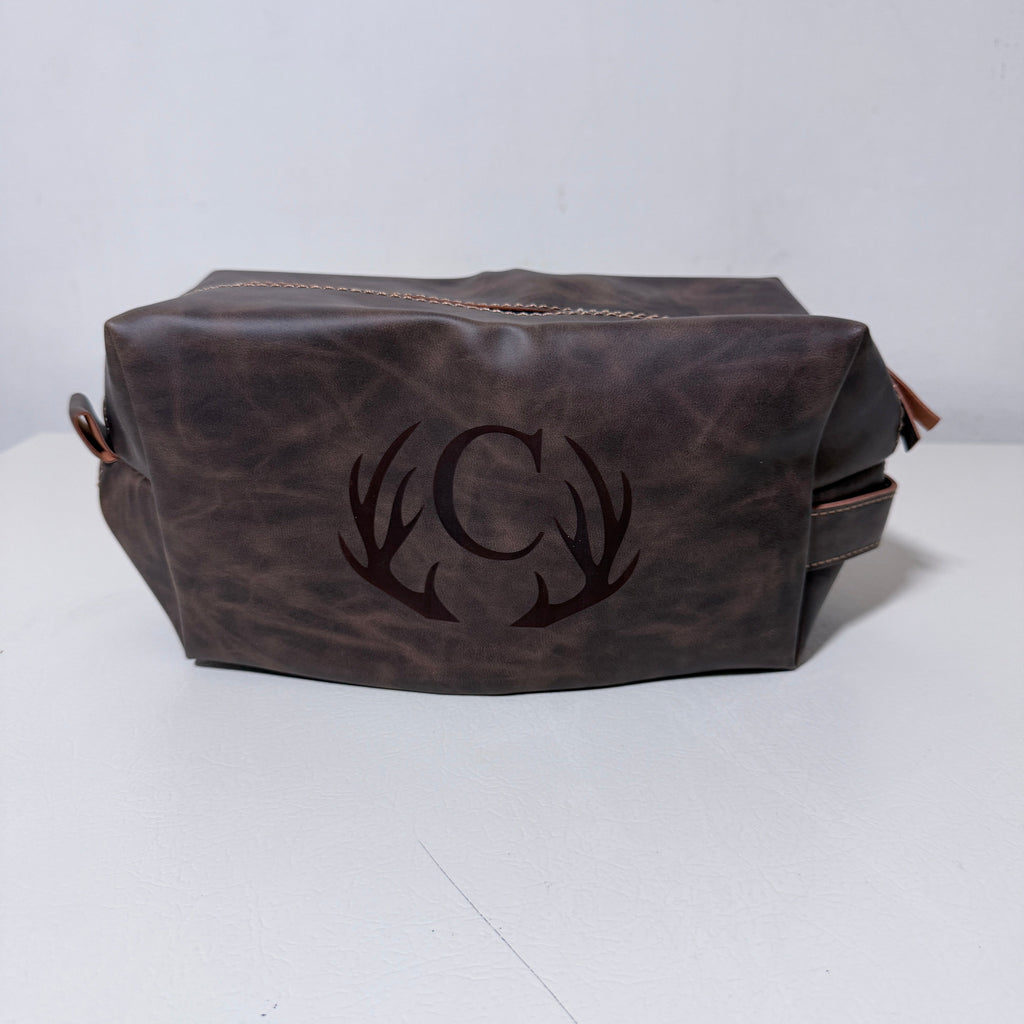 PU Leather Toiletry Bag for Men Laser-Engraved Initial C