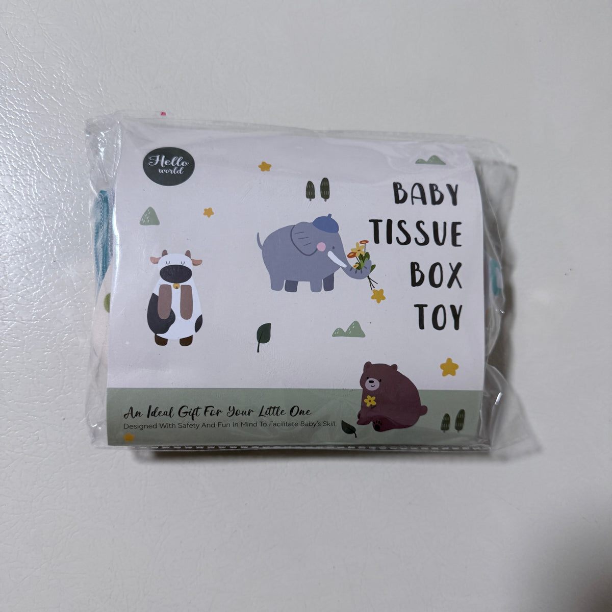 Baby Cloth Tissue Box Sensory Toy, Soft Crinkle Pull Along Activity Cube with Mirror