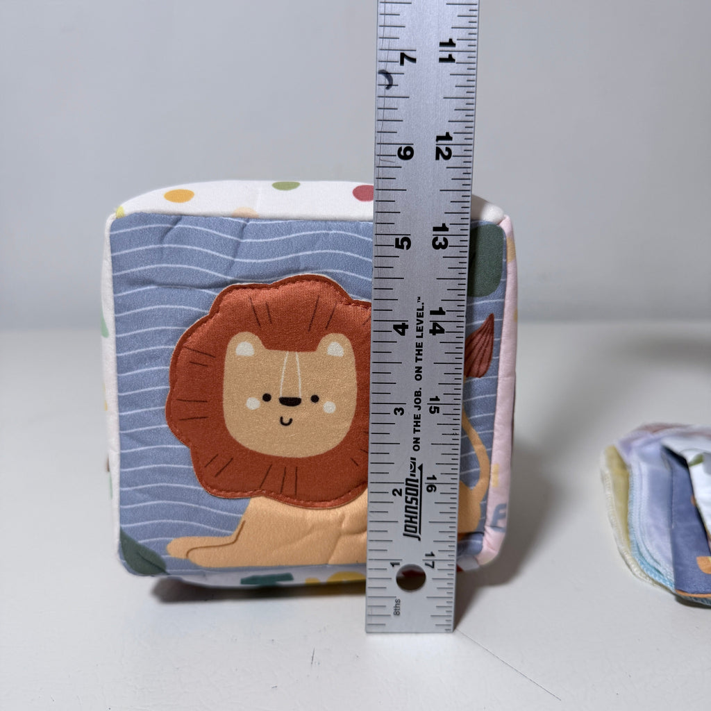 Baby Cloth Tissue Box Sensory Toy, Soft Crinkle Pull Along Activity Cube with Mirror