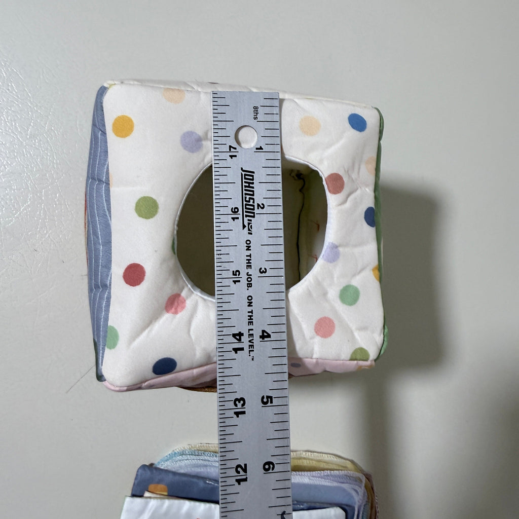 Baby Cloth Tissue Box Sensory Toy, Soft Crinkle Pull Along Activity Cube with Mirror