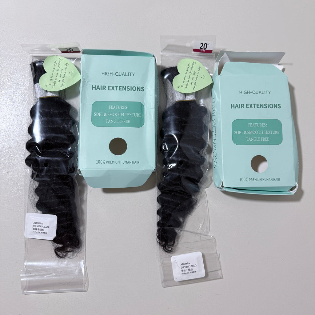 Human Hair Extensions 20 in, Loose Wave, Natural Black, Two Pieces