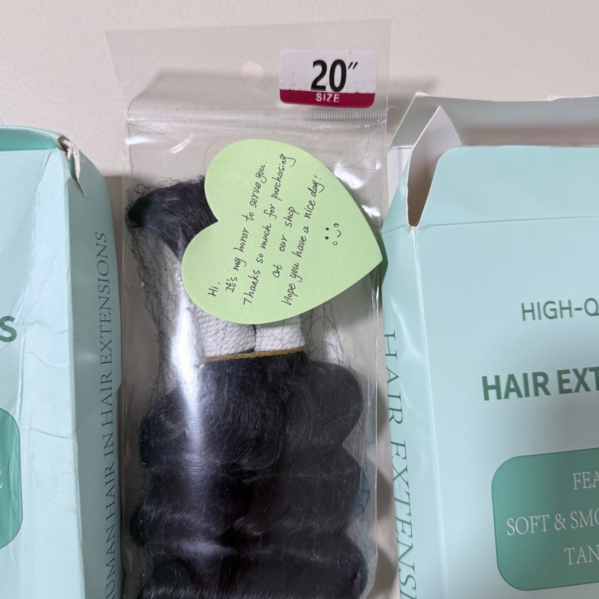 Human Hair Extensions 20 in, Loose Wave, Natural Black, Two Pieces