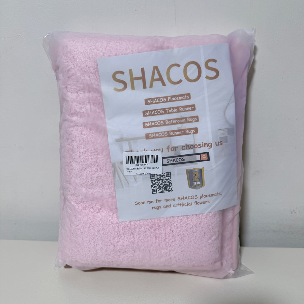 SHACOS Microfiber Bath Rug Set of 2, Pink, 32 x 20 in and 24 x 16 in, Non Slip Washable
