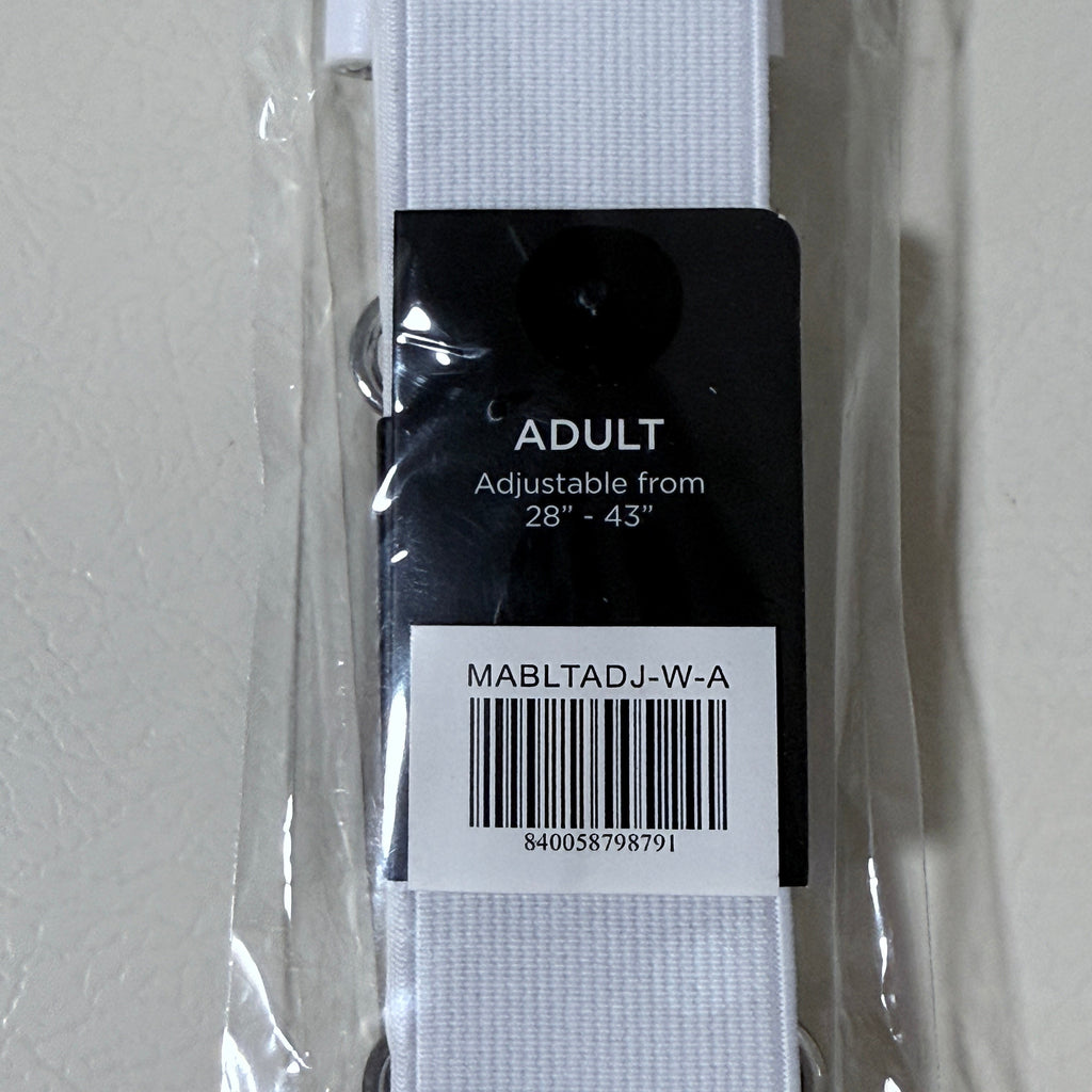 Marucci Adjustable Elastic Baseball Belt, Adult, White, Fits 28 to 43 in