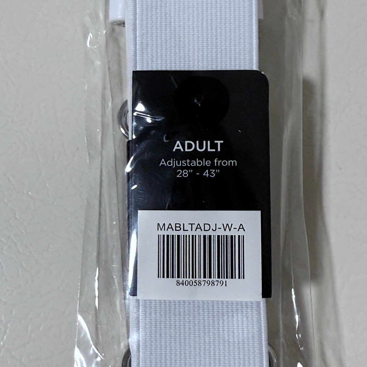 Marucci Adjustable Elastic Baseball Belt, Adult, White, Fits 28 to 43 in