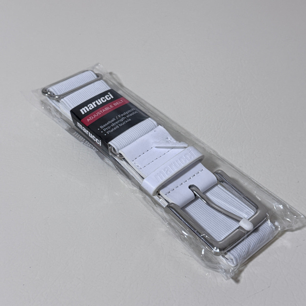 Marucci Adjustable Elastic Baseball Belt, Adult, White, Fits 28 to 43 in