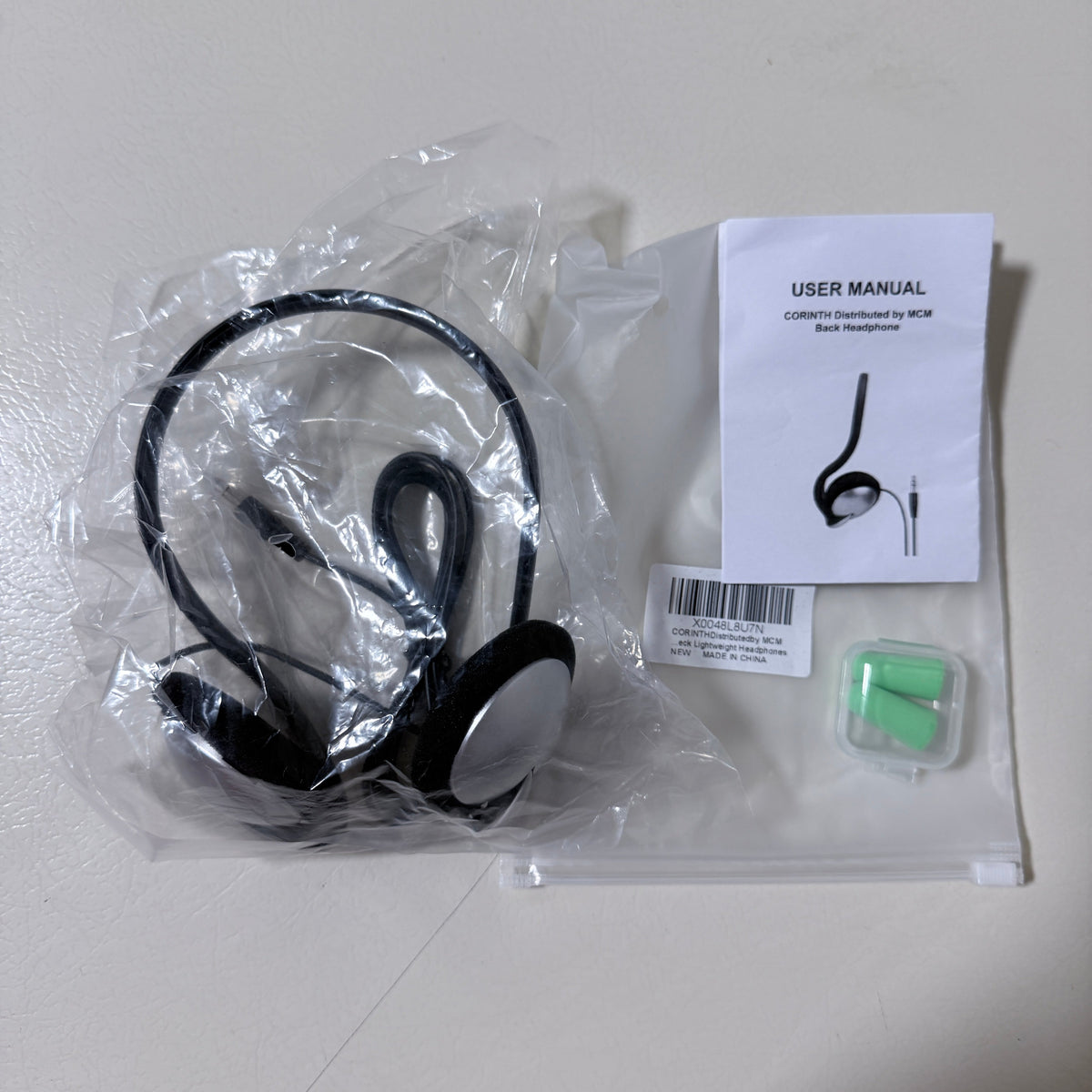 Lightweight Back of Head Stereo Headphones, Wired 3.5 mm, with Foam Ear Pads and Ear Plugs