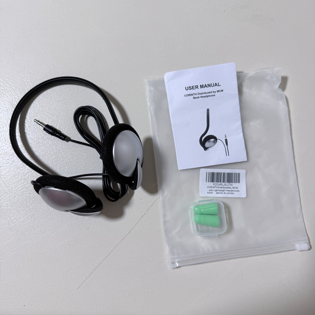 Lightweight Back of Head Stereo Headphones, Wired 3.5 mm, with Foam Ear Pads and Ear Plugs