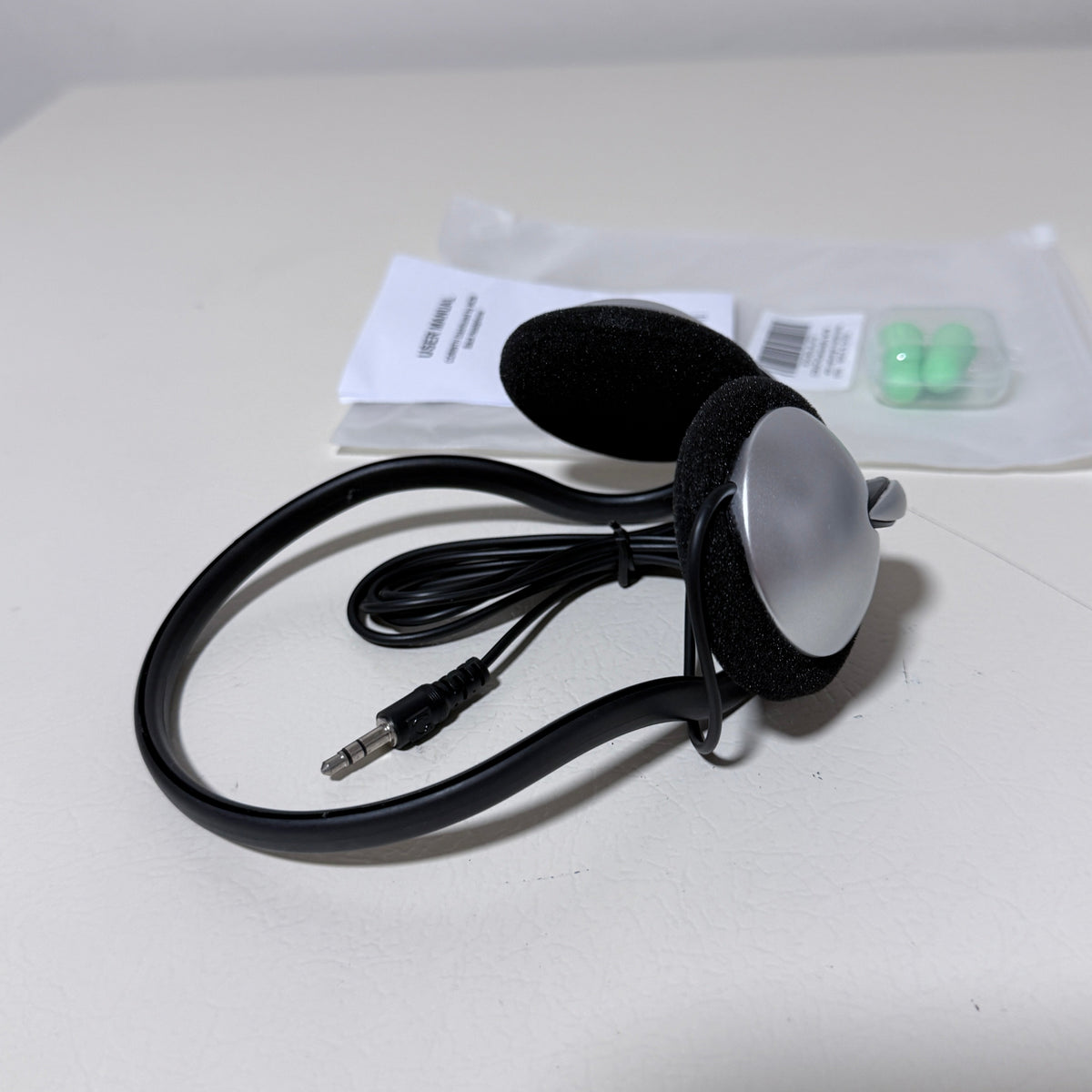 Lightweight Back of Head Stereo Headphones, Wired 3.5 mm, with Foam Ear Pads and Ear Plugs