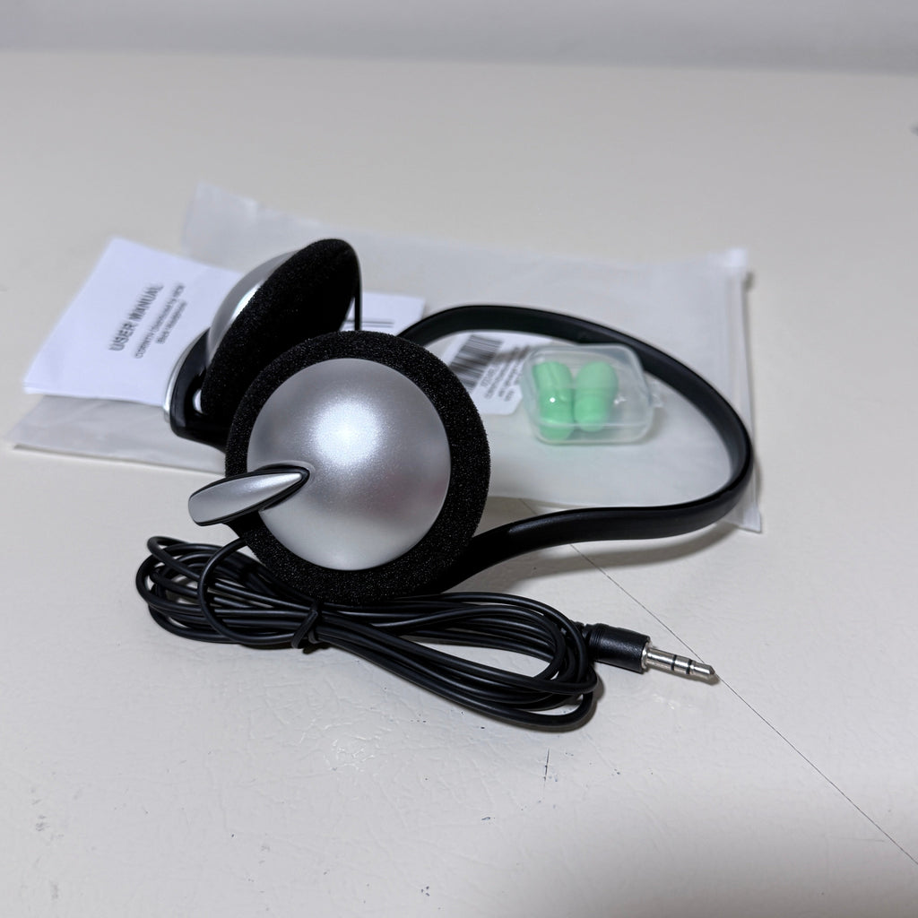 Lightweight Back of Head Stereo Headphones, Wired 3.5 mm, with Foam Ear Pads and Ear Plugs