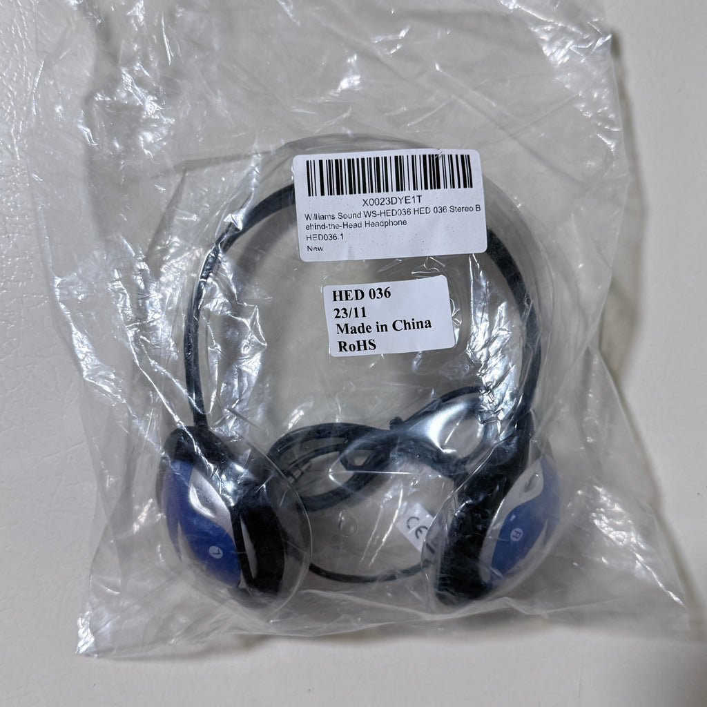 Williams Sound HED 036 Stereo Behind the Head Headphone, 3.5 mm, 16 Ohm, Blue and Black