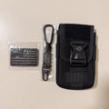 Tactical MOLLE Phone Pouch for 4.7 to 6.7 in Phones, Compass Buckle, Black, with Flag Patch and Keychain