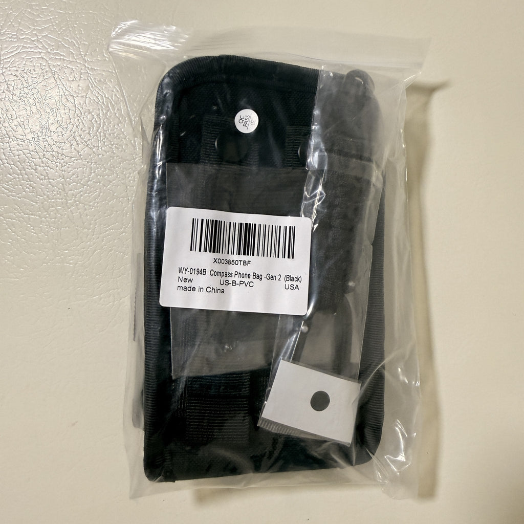 Tactical MOLLE Phone Pouch for 4.7 to 6.7 in Phones, Compass Buckle, Black, with Flag Patch and Keychain
