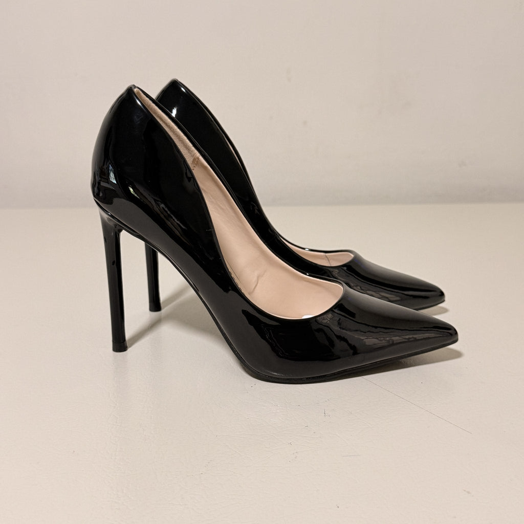 Fashion Nova Always A Classic Black Patent Pointed Toe Stiletto Pumps, Women's US 6, 4 in Heel