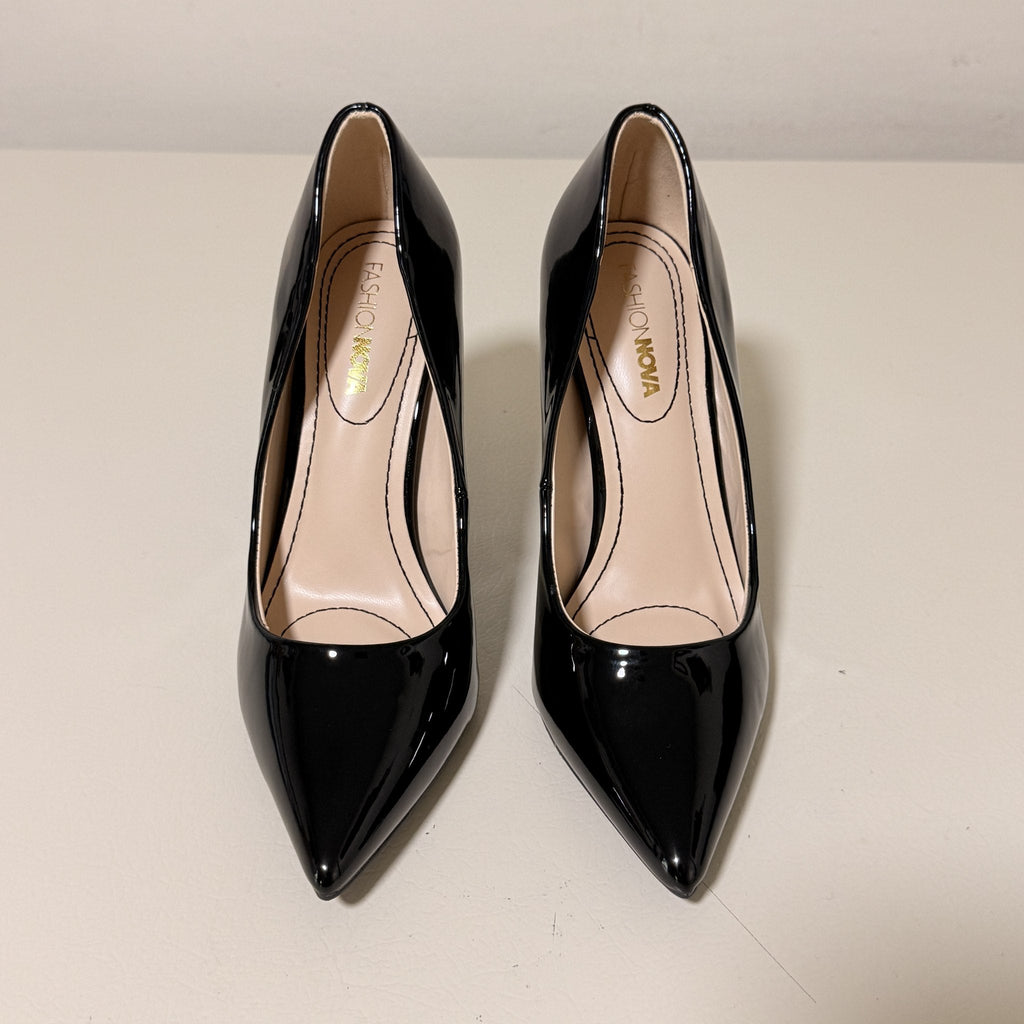 Fashion Nova Always A Classic Black Patent Pointed Toe Stiletto Pumps, Women's US 6, 4 in Heel