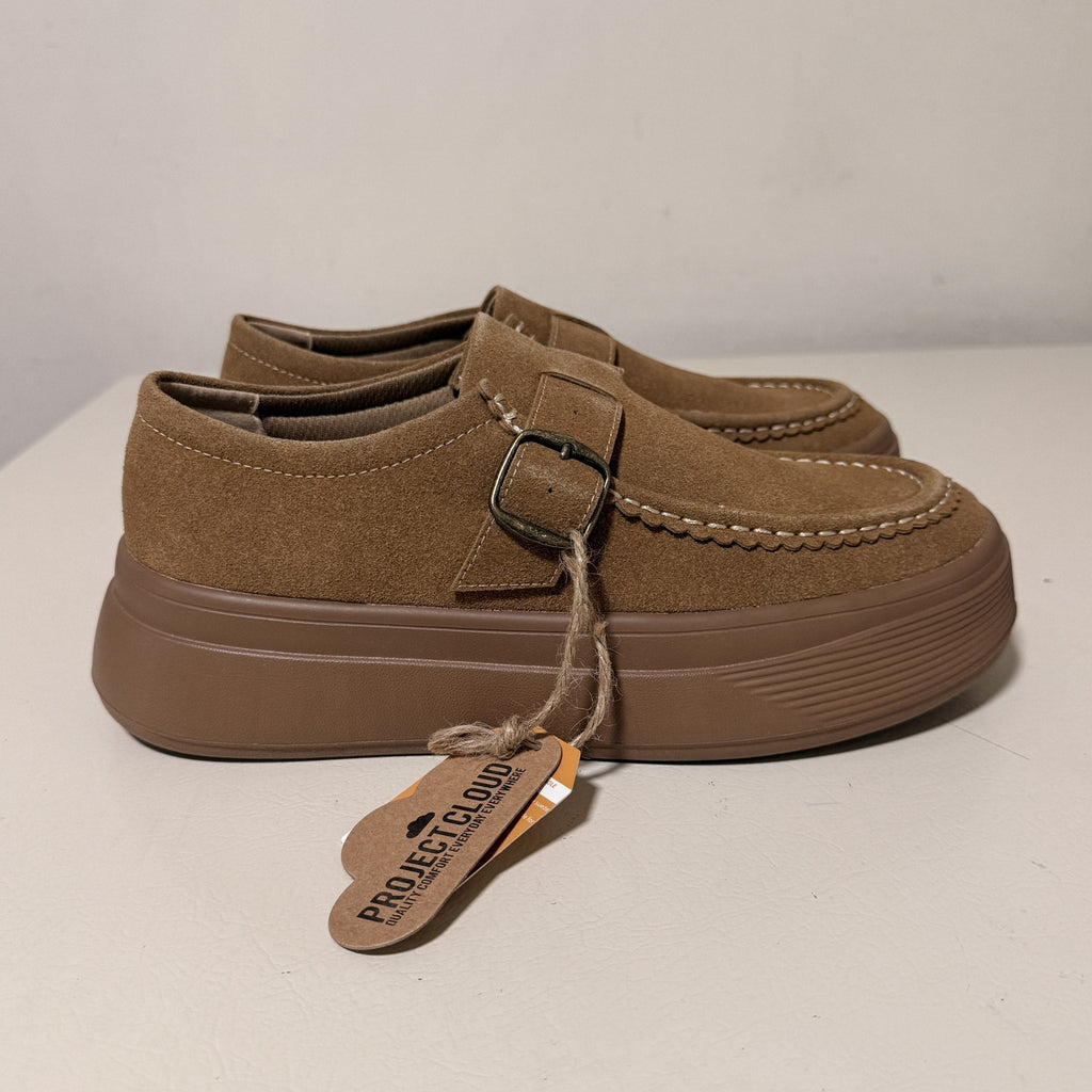Project Cloud Della Suede Buckle Platform Loafers, Women's US 8.5, Brown