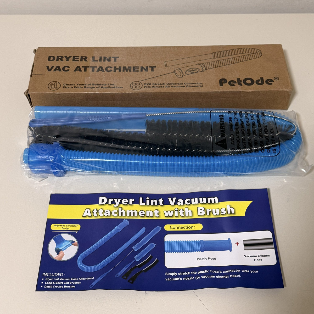 Dryer Vent Cleaner Kit, Vacuum Hose Attachment with Lint Brushes, 5 Piece, Blue