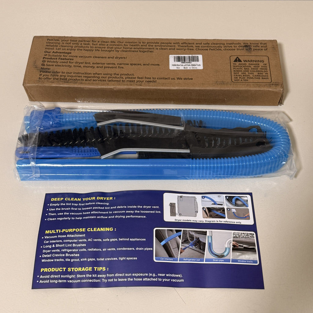 Dryer Vent Cleaner Kit, Vacuum Hose Attachment with Lint Brushes, 5 Piece, Blue