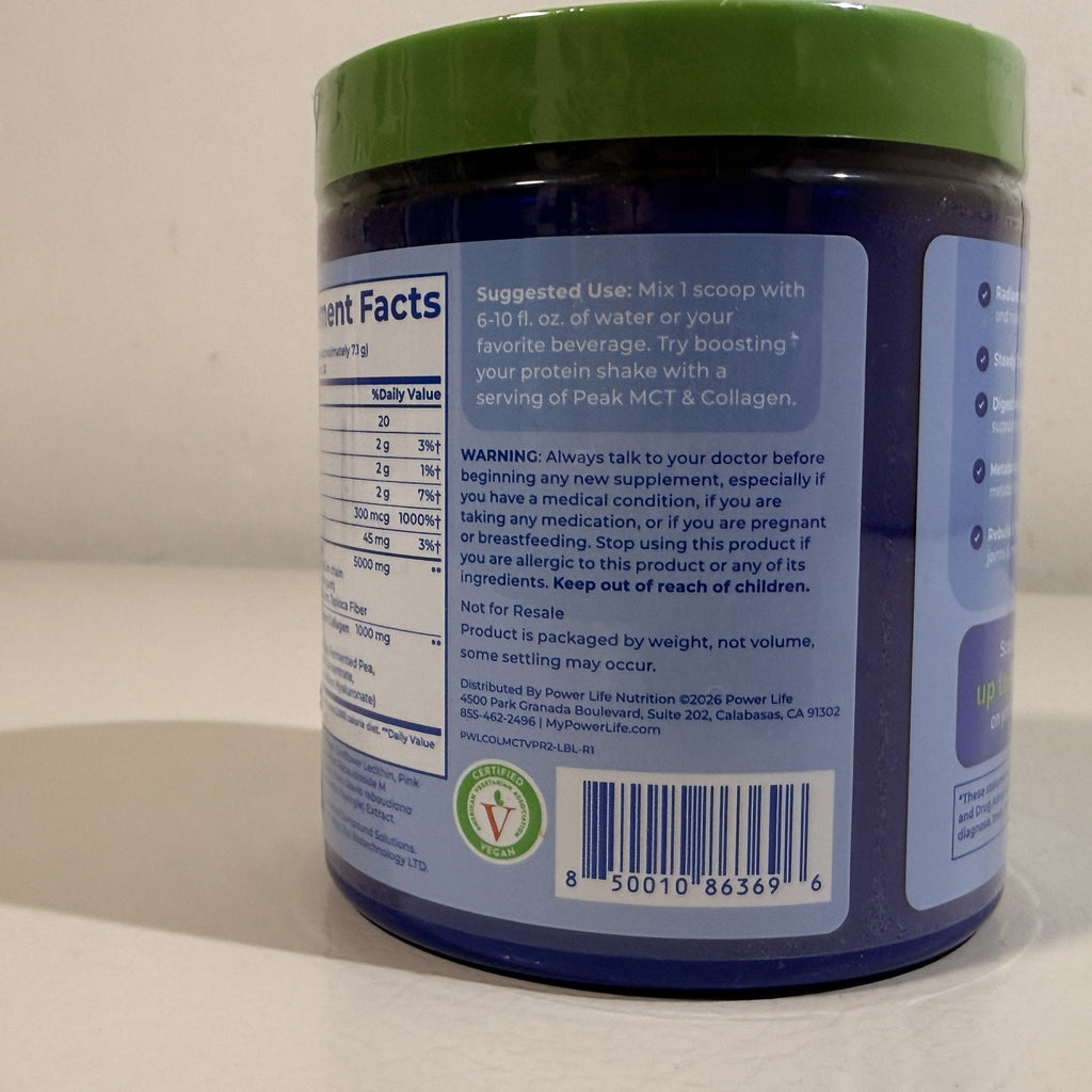 Power Life Peak MCT & Collagen Powder, Vanilla, 7.5 oz, Exp 08/2028