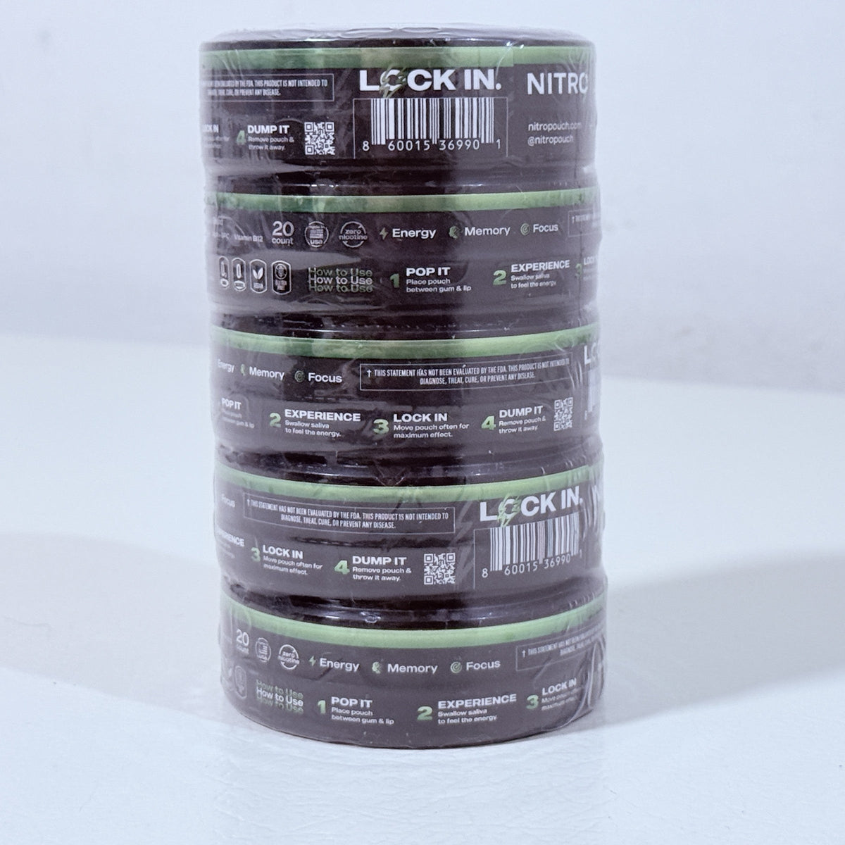 Nitro Spearmint Caffeine Pouches 100 mg, 5 Cans of 20, Exp 11/2027