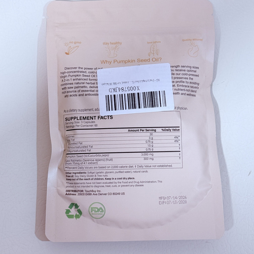 Pumpkin Seed Oil with Saw Palmetto 3000 mg, 180 Softgels, Exp 07/2028