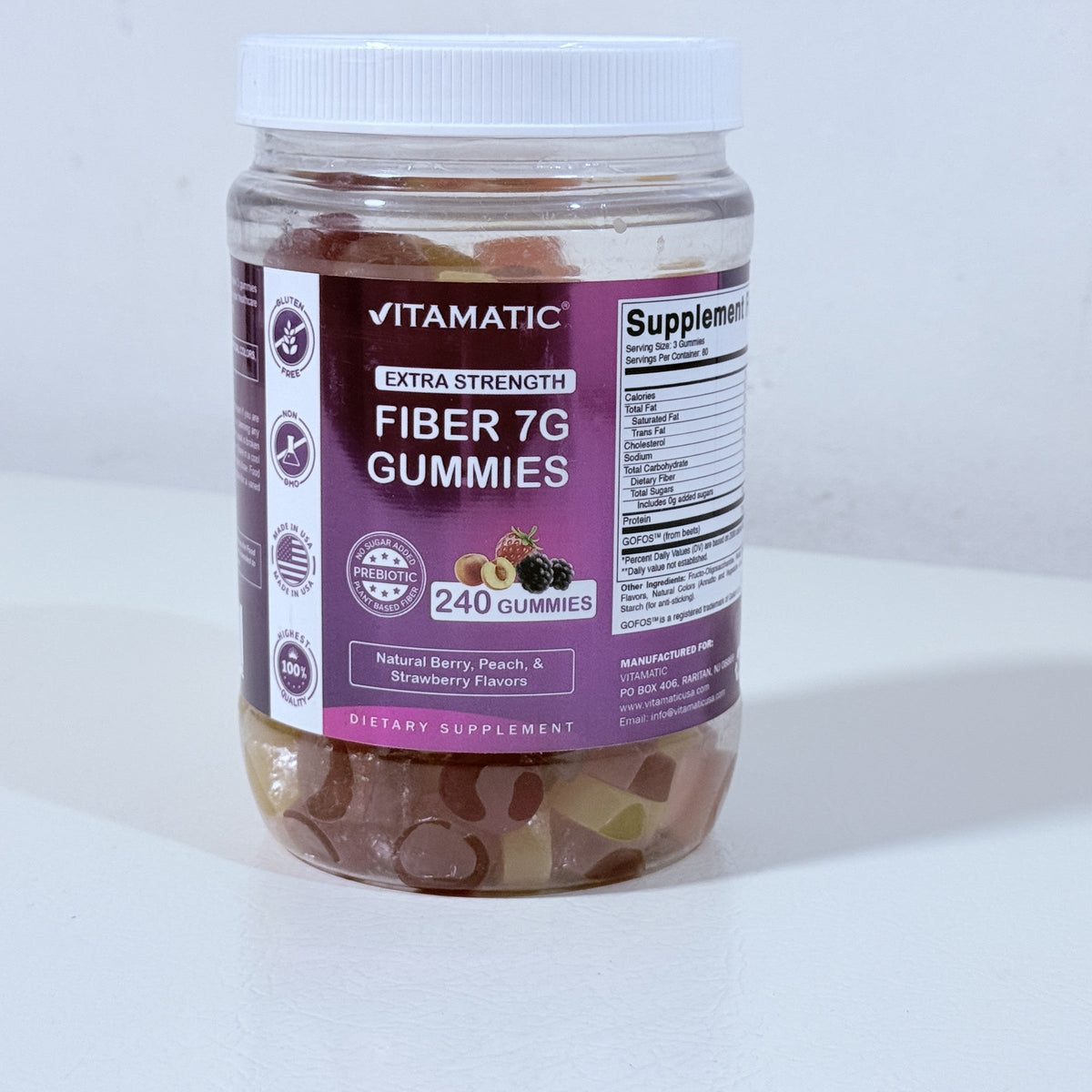 Fiber 7g Gummies, Berry, Peach & Strawberry, 240 Count, Exp 01/2028