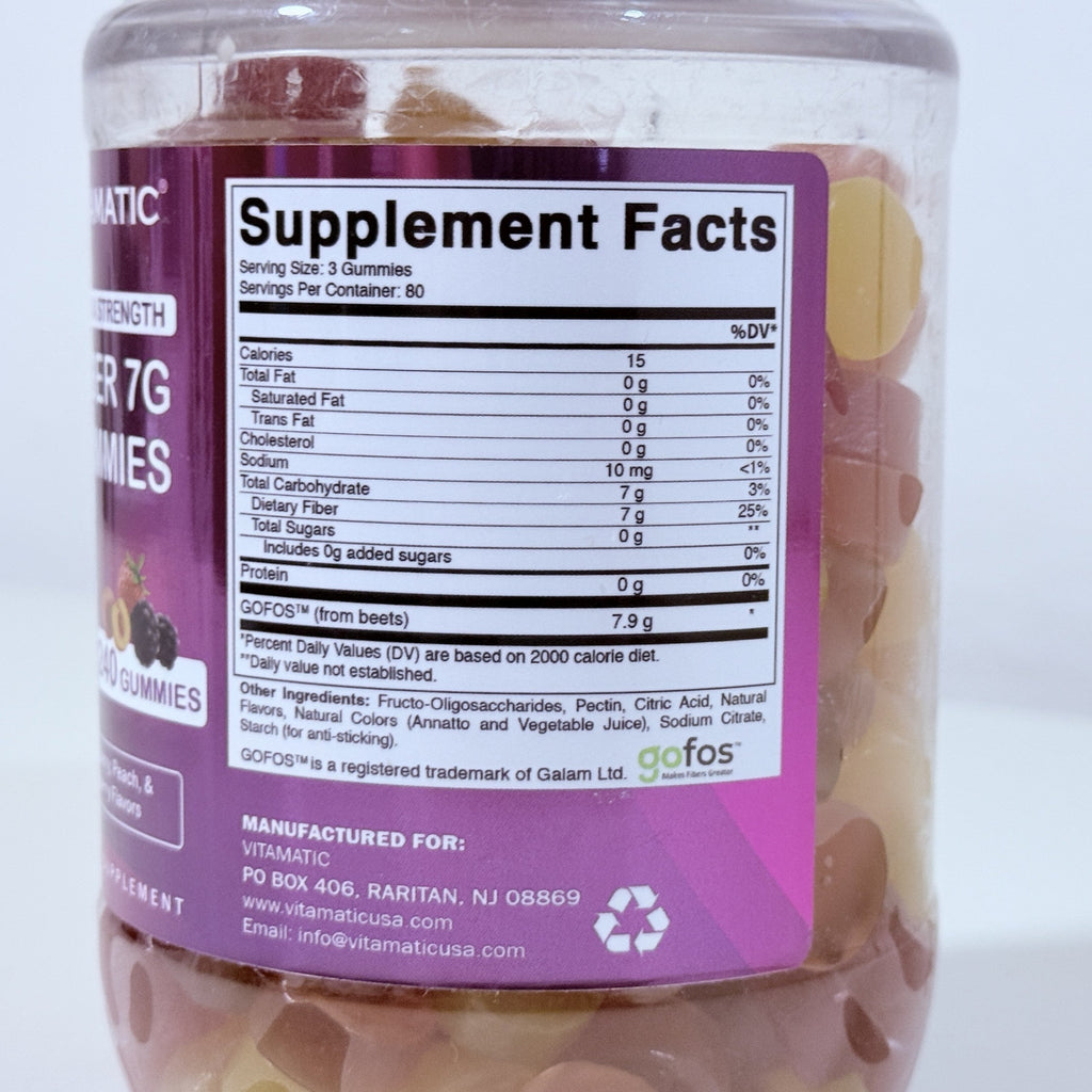 Fiber 7g Gummies, Berry, Peach & Strawberry, 240 Count, Exp 01/2028