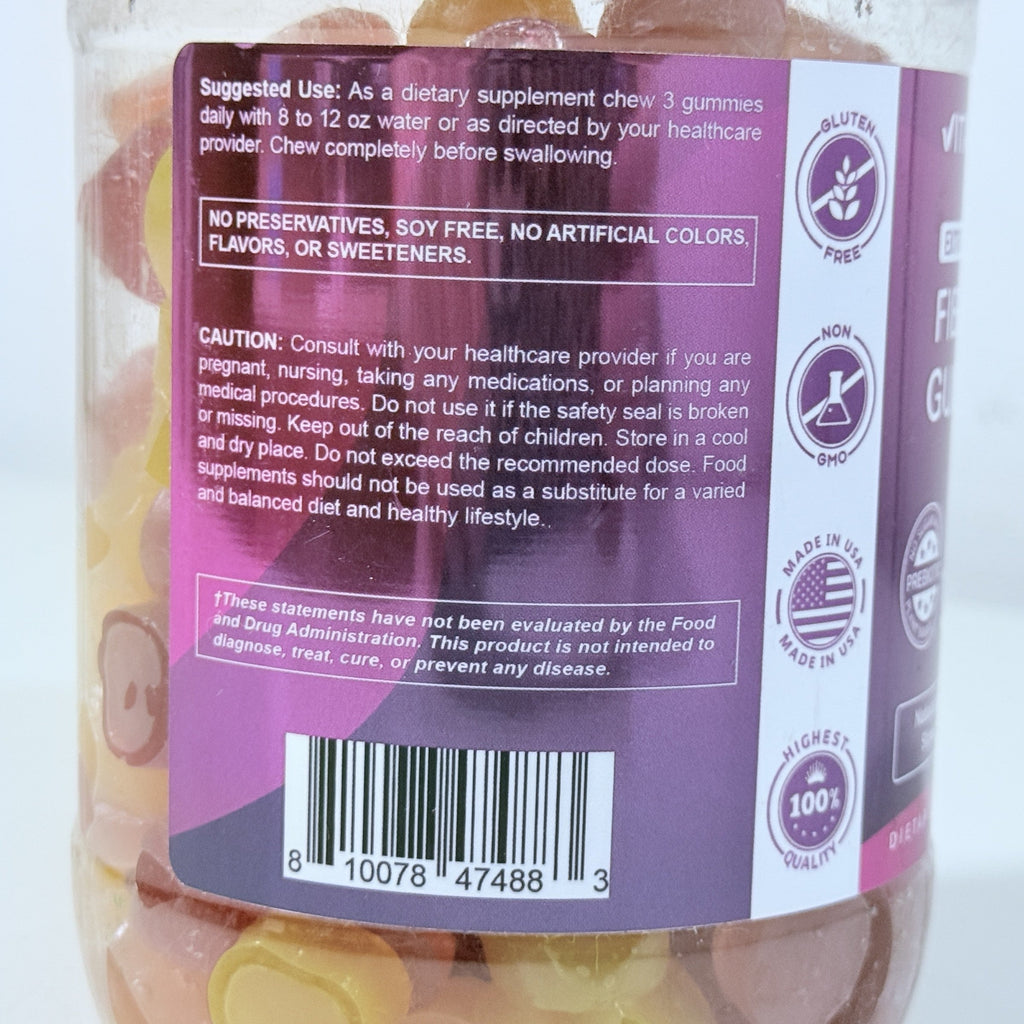 Fiber 7g Gummies, Berry, Peach & Strawberry, 240 Count, Exp 01/2028