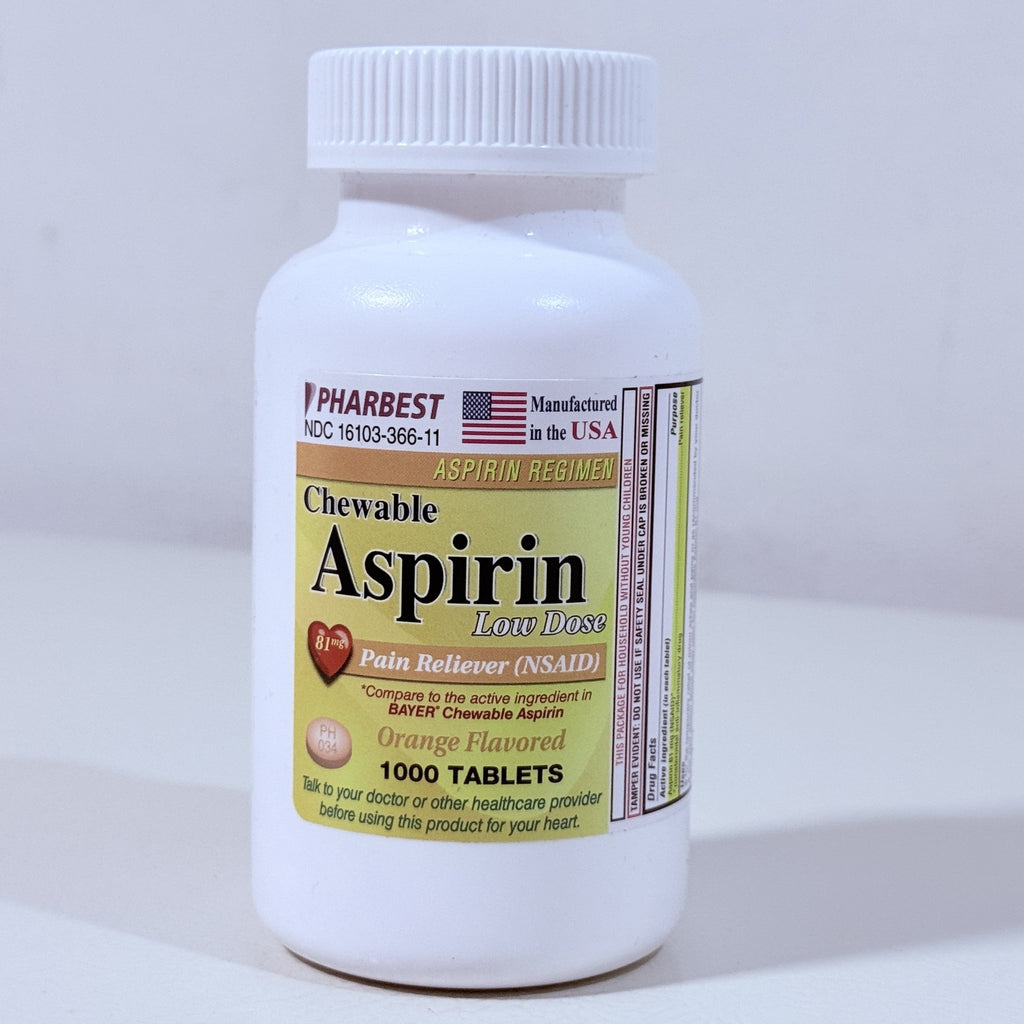 Chewable Low Dose Aspirin 81 mg, Orange, 1000 Tablets, Exp 12/2028