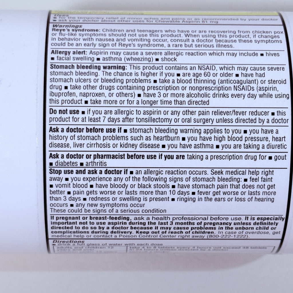 Chewable Low Dose Aspirin 81 mg, Orange, 1000 Tablets, Exp 12/2028
