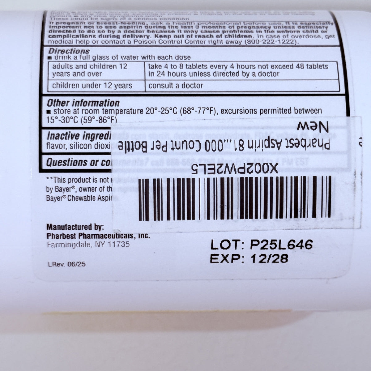 Chewable Low Dose Aspirin 81 mg, Orange, 1000 Tablets, Exp 12/2028