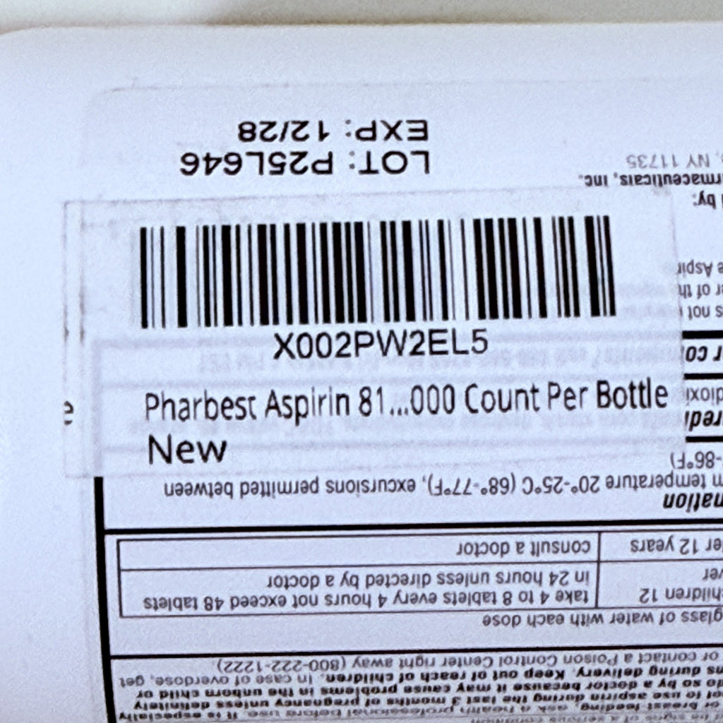 Chewable Low Dose Aspirin 81 mg, Orange, 1000 Tablets, Exp 12/2028