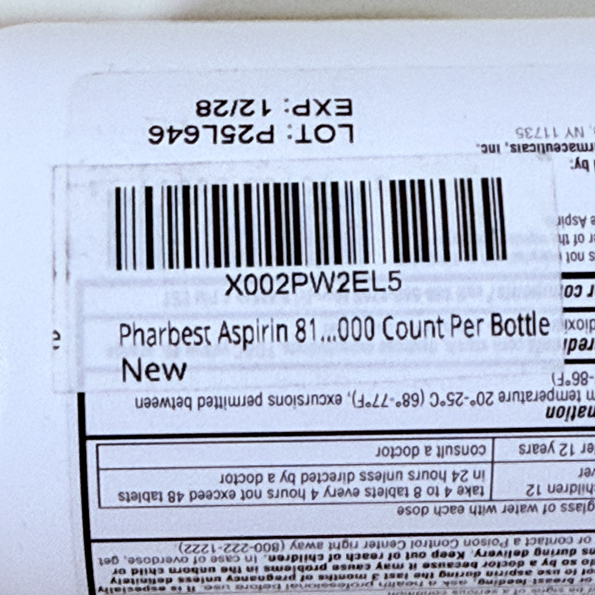Chewable Low Dose Aspirin 81 mg, Orange, 1000 Tablets, Exp 12/2028